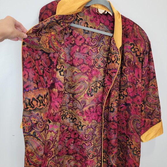 Victoria's Secret Robe Gold Tag Sheer Maroon Paisley Gold Cover-Up One Size O/S - Picture 7 of 12